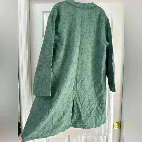 Kleen linen cotton blend button down drapey teal green artsy lagenlook jacket L - Picture 4 of 12